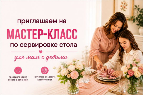 Красивая сервировка семейного стола- это праздник каждый день! Приглашаем вас с детьми на специальный мастер класс в особняке! Приглашаем на мастер класс по созданию персонального столового комплекта
