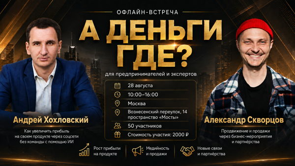 А ДЕНЬГИ ГДЕ? ​​​​​​​Офлайн-встреча для предпринимателей и экспертов