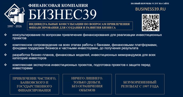 Индивидуальные консультации по вопросам привлечения финансирования для создания и развития бизнеса