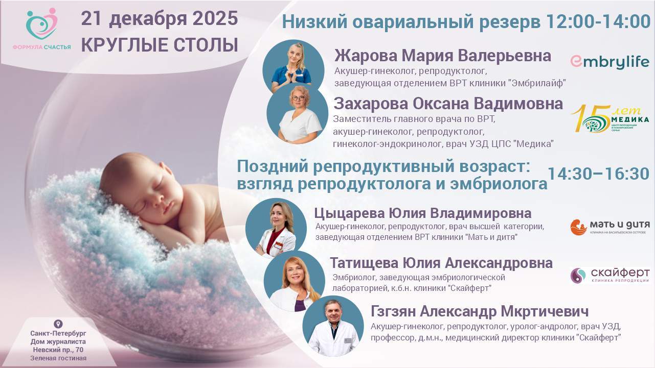 Круглые столы: "Низкий овариальный резерв", "Поздний репродуктивный возраст: взгляд репродуктолога, и эмбриолога"