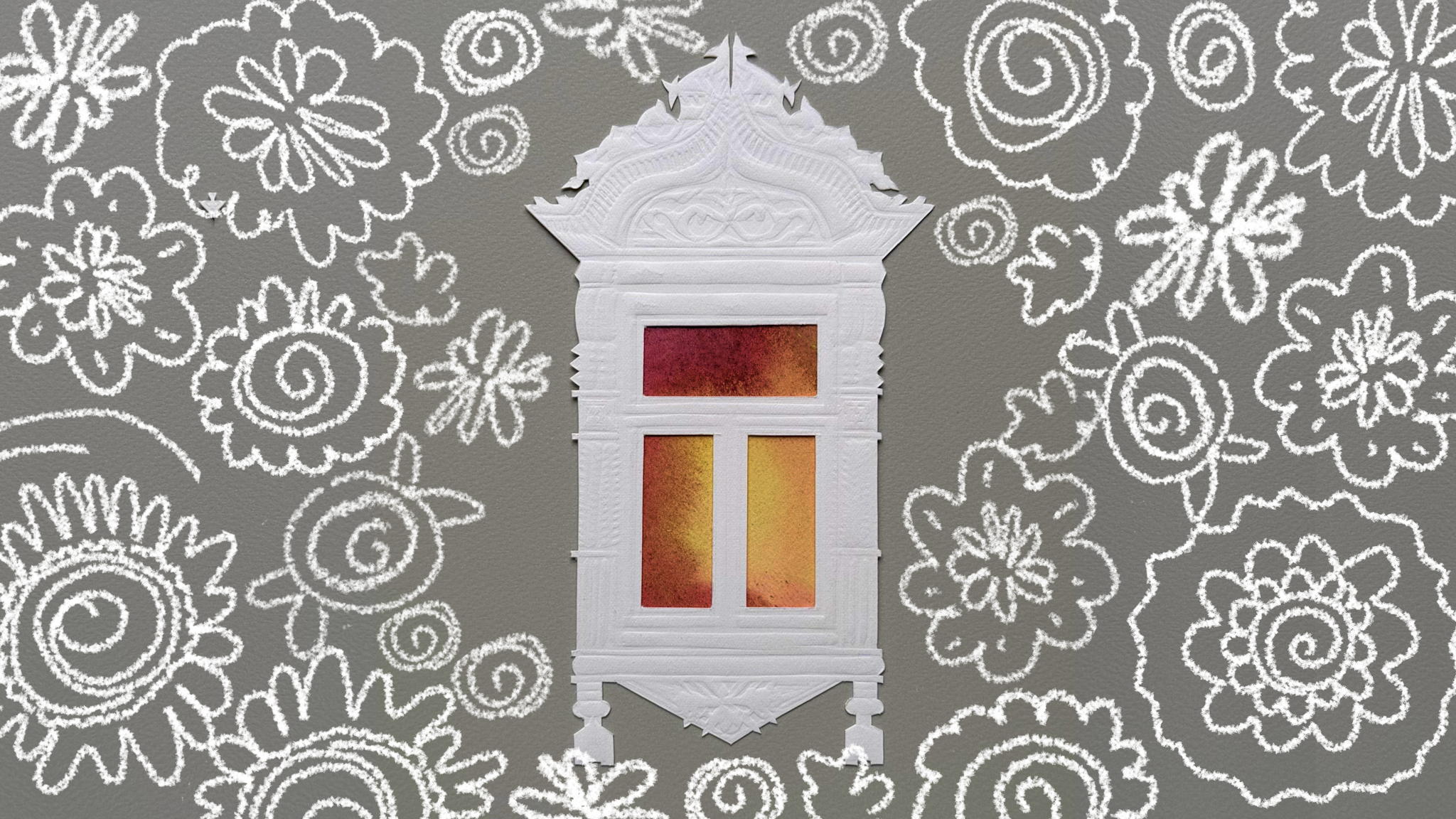 Создаем коллажное резное окошко с художницей