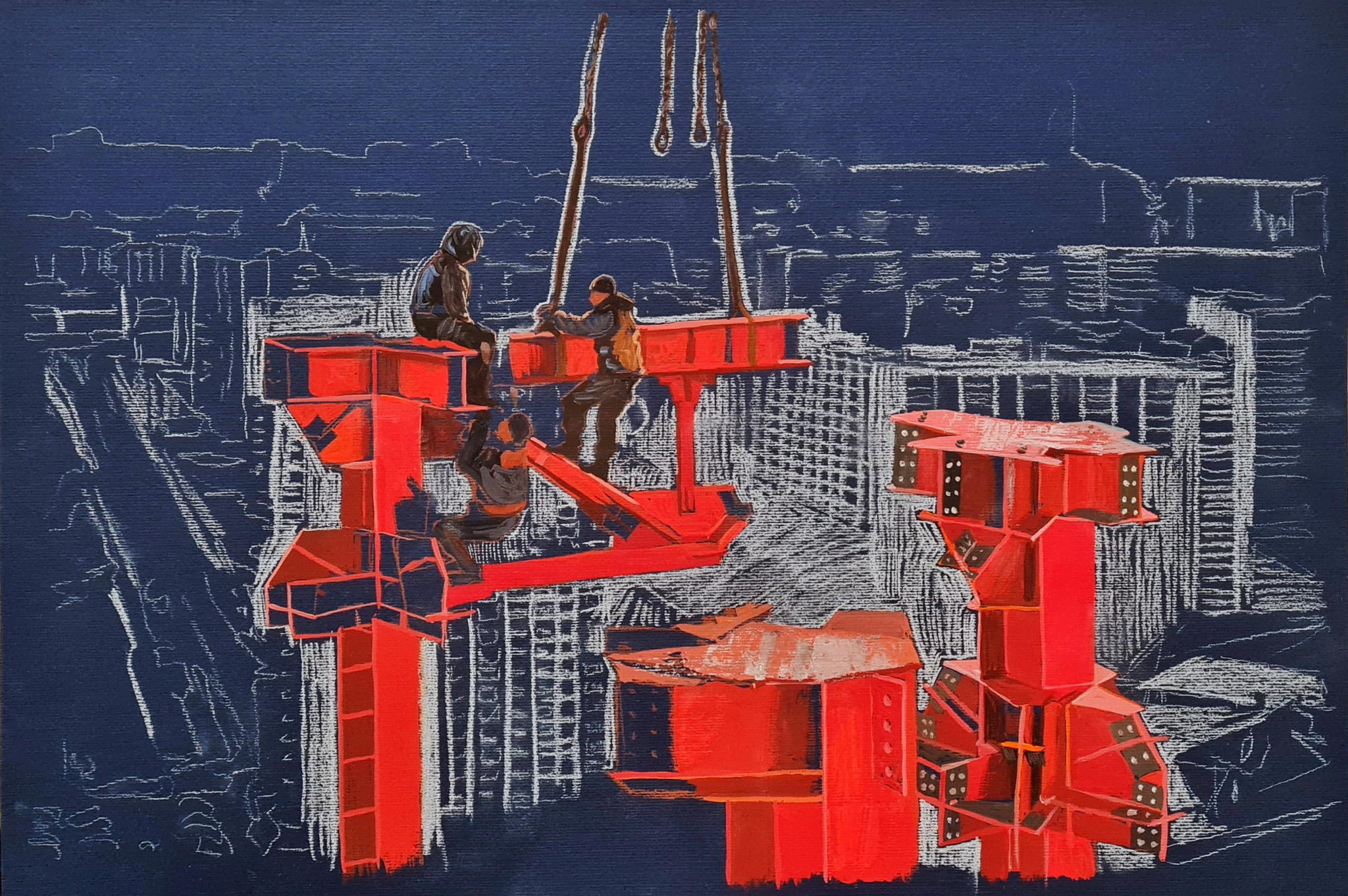 Анастасия Нестерова мастер-класс «Индустриальный пейзаж на тонированном холсте»