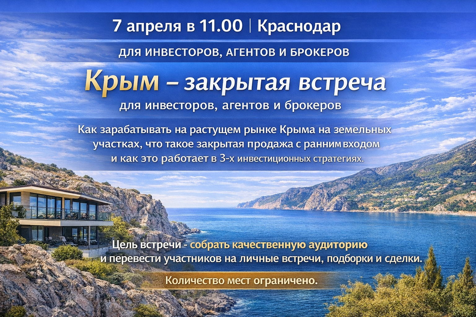 Крым закрытая очная встреча для инвесторов, агентов и брокеров в Краснодаре