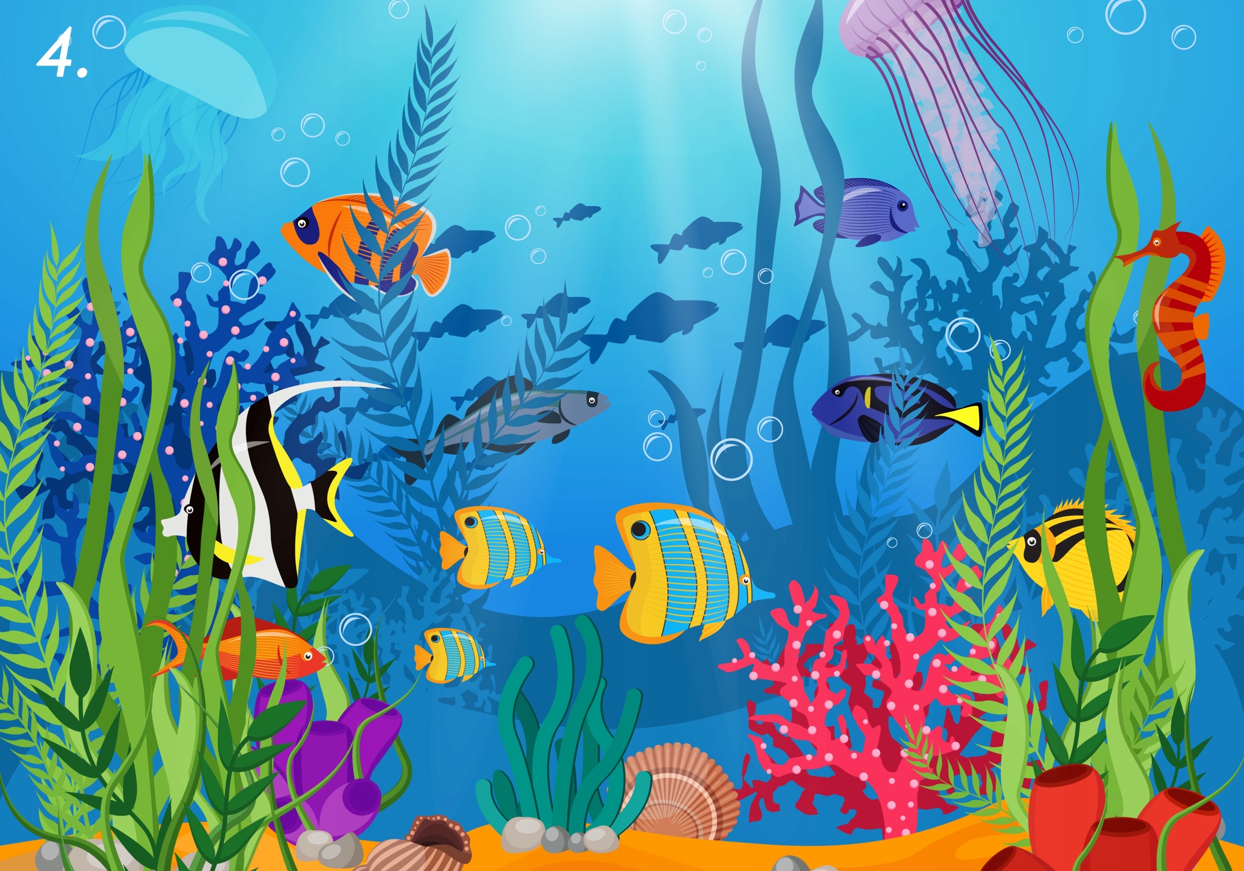 Рисуем Морское дно с рыбками и растениями