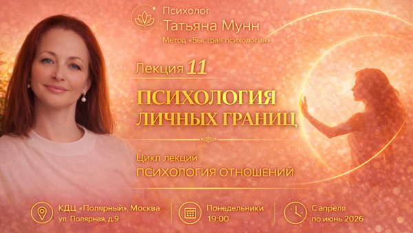 Бесплатная лекция "Психология личных границ" 2026-06-15 (пн, 19.00-21.00). Психолог Татьяна Мунн, МГУ