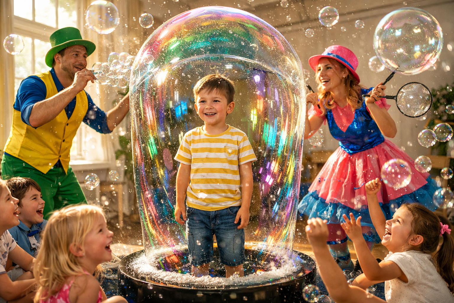 Веселая анимация с шоу мыльных пузырей