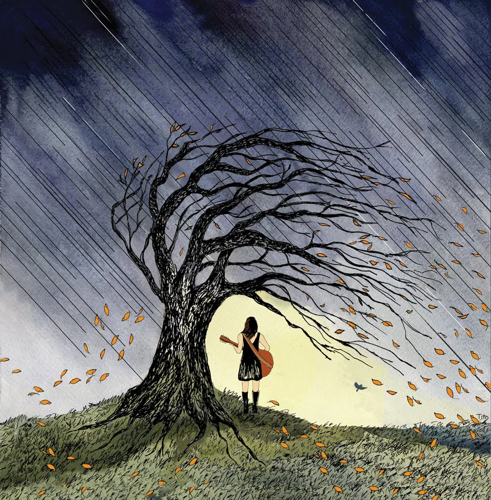 Печаль и весел весел и печаль. Дерево на ветру. Пейзаж с ветром. Грустное дерево. Одиночество рисунок.