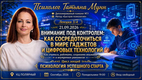 Лекция "Внимание под контролем: как сосредоточиться в мире гаджетов и цифровых технологий". Психолог Татьяна Мунн