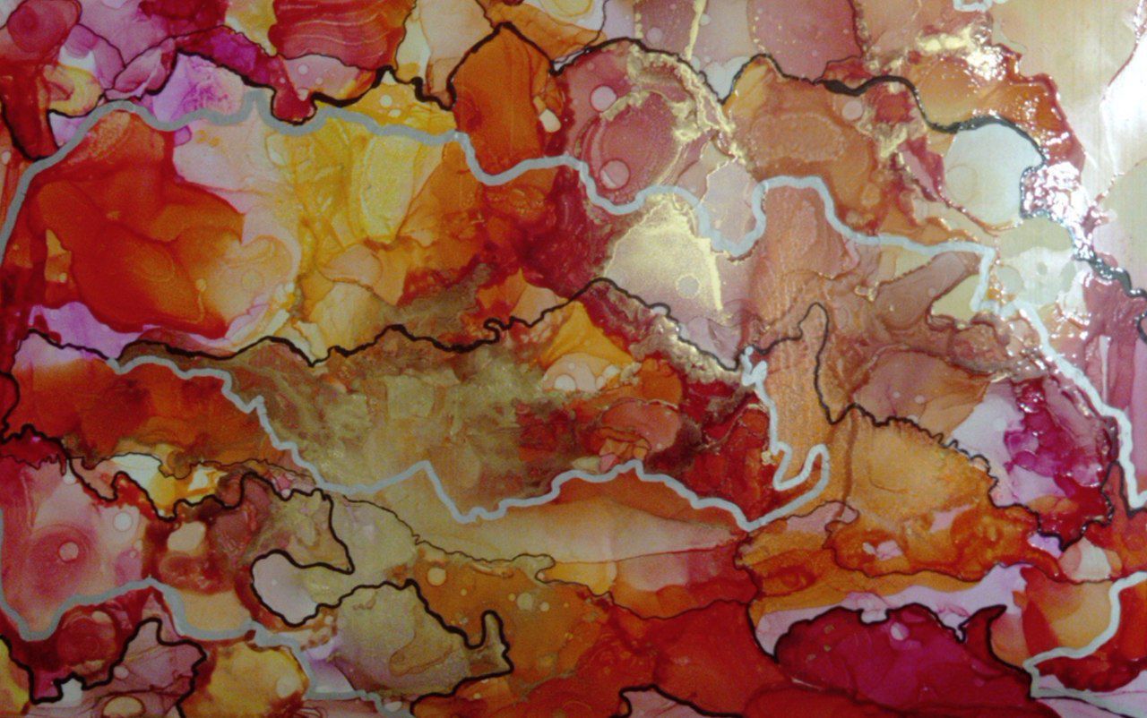 Рисование спиртовыми чернилами на синтетической бумаге или на арт-борде "Часы"