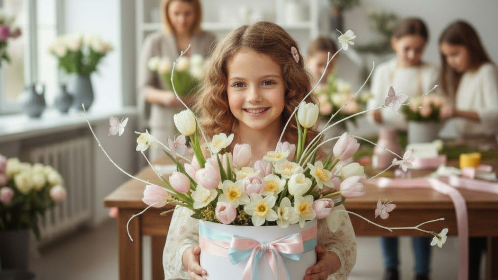 Детский флористический мастер-класс по созданию весенней композиции