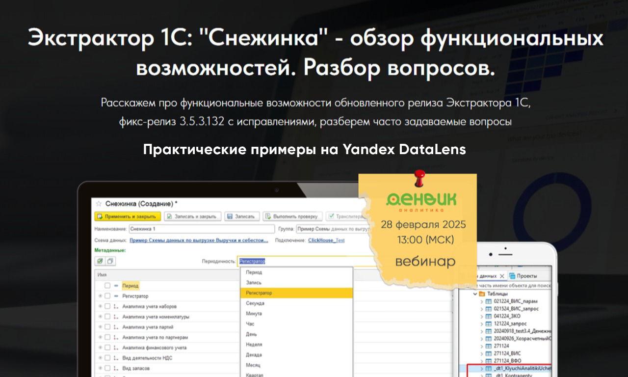 Онлайн вебинар: Экстрактор 1С: "Снежинка" обзор функциональных возможностей. Разбор вопросов