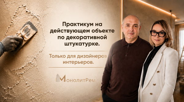 Практикум по декоративной штукатурке прямо на объекте для дизайнеров интерьеров