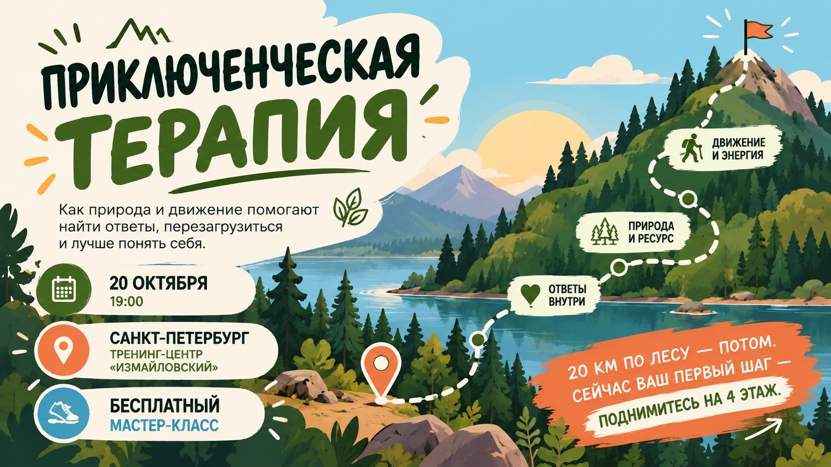 «Приключенческая терапия: Как 20 км по диким тропам заменяют месяцы в кабинете психолога» - бесплатный мастер-класс Копия