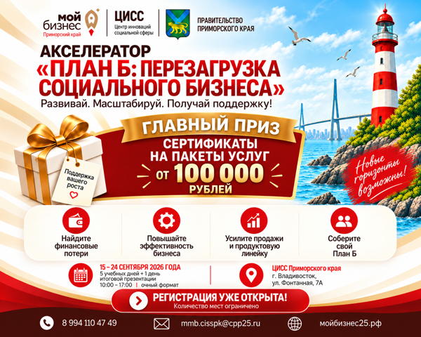 Акселератор План Б- перезагрузка бизнеса: сертификаты на услуги от 100 000 для развития бизнеса во Владивостоке 15 сентября