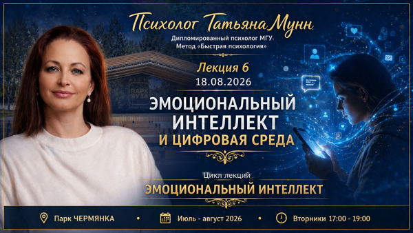 Бесплатная лекция "Эмоциональный интеллект и цифровая среда" 2026-08-18 (вт, 17.00-19.00). Психолог Татьяна Мунн, МГУ