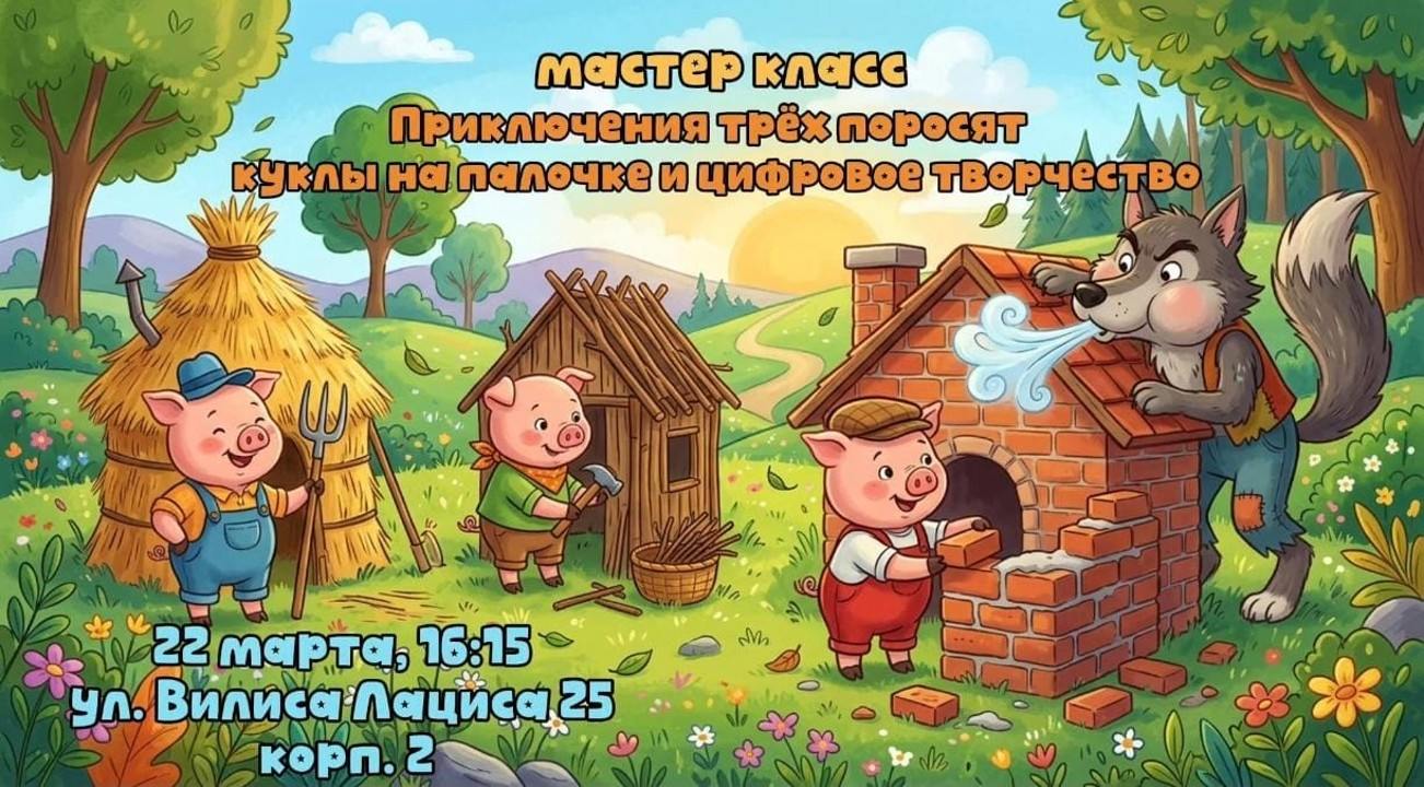 Мастер-класс — «Приключения трёх поросят» — куклы на палочке и цифровое творчество