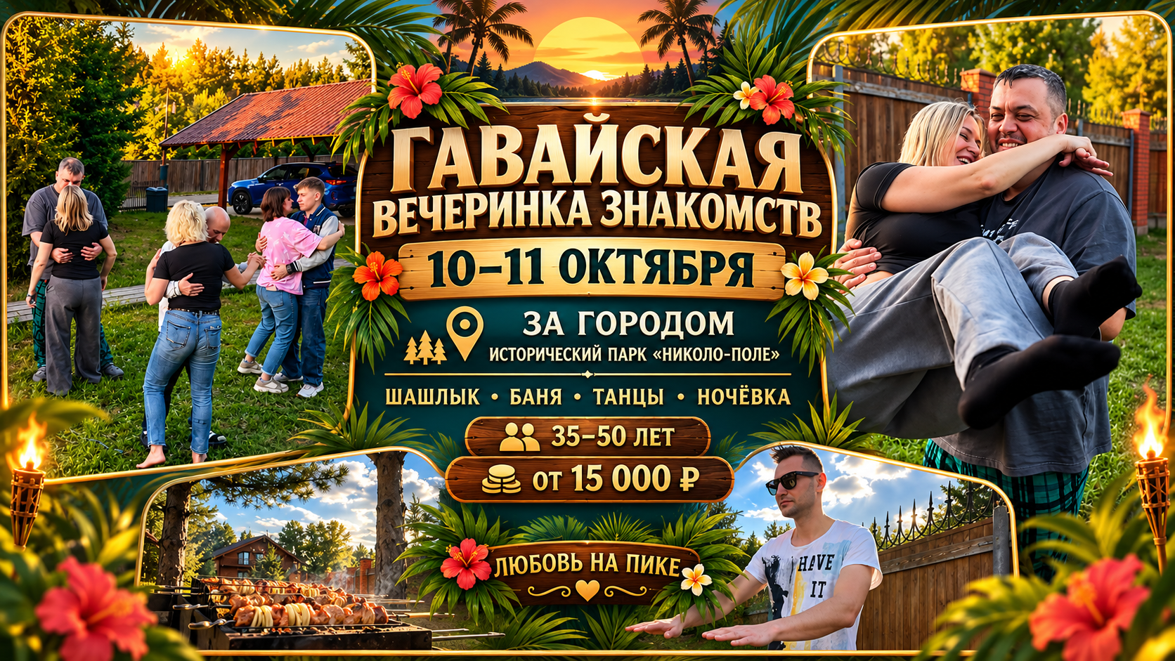 Загородный выезд для знакомств с ночёвкой и баней в гавайском стиле