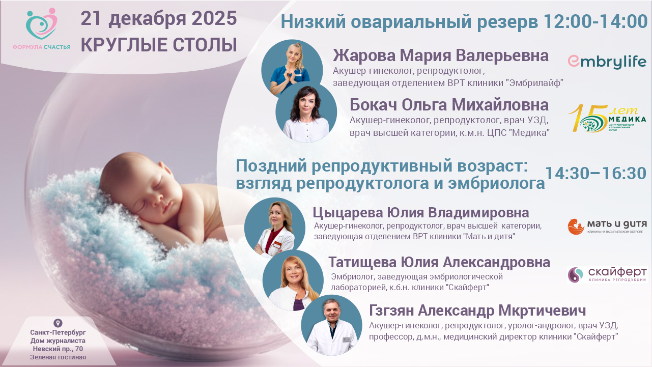 Круглые столы: "Низкий овариальный резерв", "Поздний репродуктивный возраст: взгляд репродуктолога, и эмбриолога"