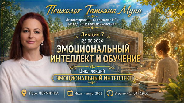 Бесплатная лекция "Эмоциональный интеллект и обучение" 2026-08-25 (вт, 17.00-19.00). Психолог Татьяна Мунн, МГУ