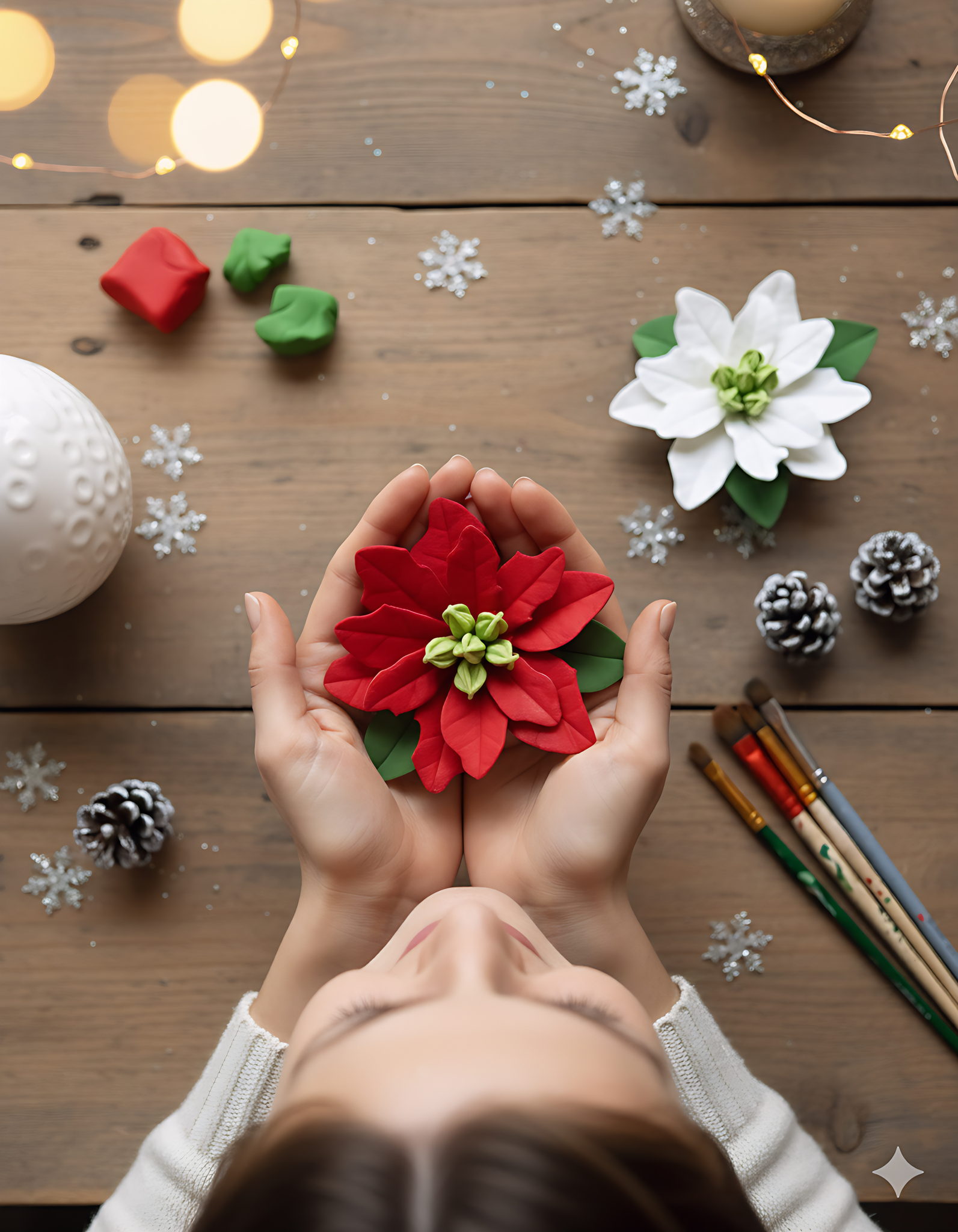 Брошь «Рождественская звезда» из зефирной глины