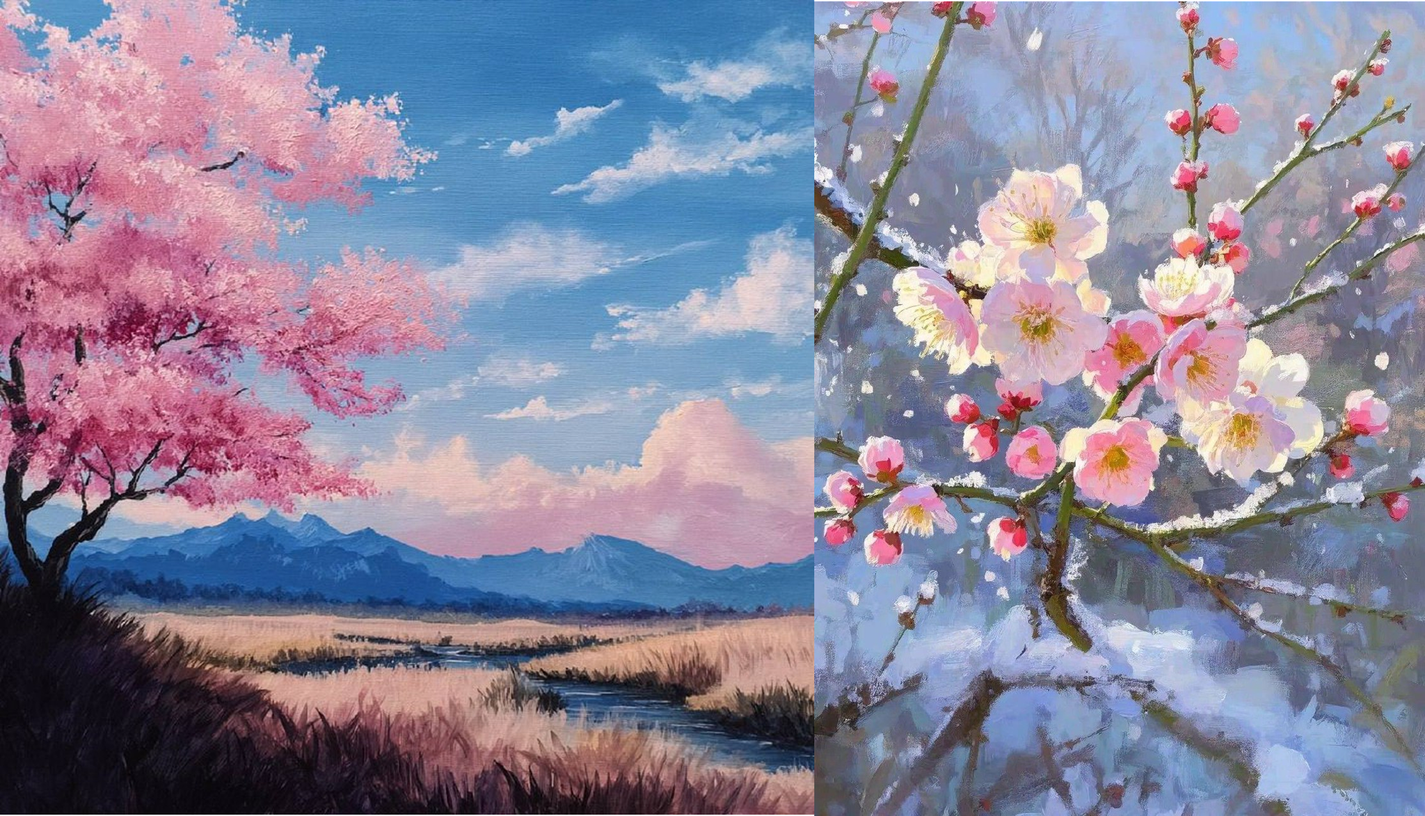 Весенний пейзаж с сакурой