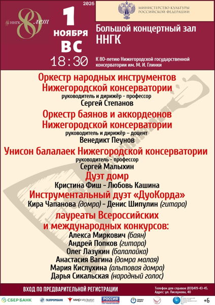 Концерт кафедры народных инструментов к 80-летию Нижегородской государственной консерватории им. М. И. Глинки