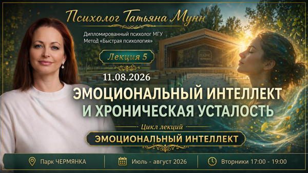 Бесплатная лекция "Эмоциональный интеллект и хроническая усталость" 2026-08-11 (вт, 17.00-19.00). Психолог Татьяна Мунн, МГУ