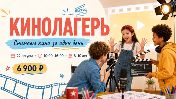 Кинолагерь для детей 8–10 лет: «Снимаем кино за один день»