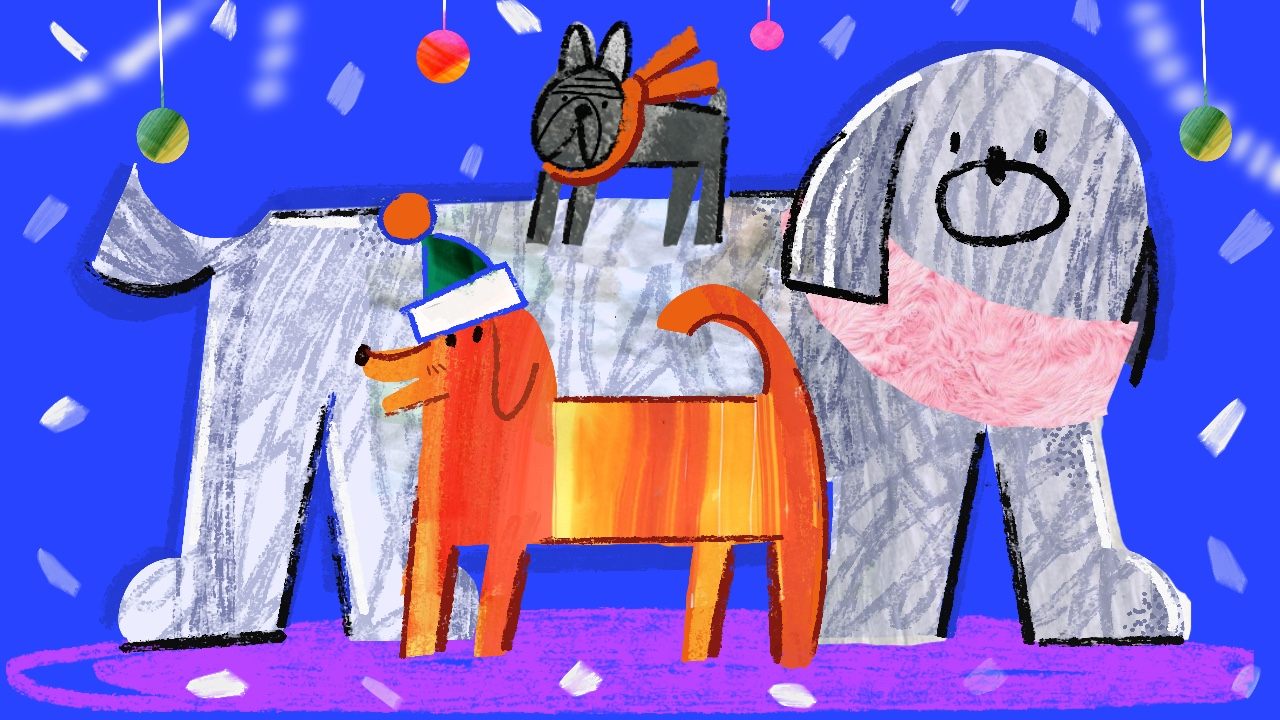 Коллажный мастер-класс «Новогодние пёсики»