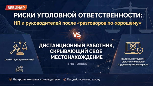 Риски уголовной ответственности: HR и руководителей после «разговоров по-хорошему» vs дистанционного работника, скрывающего свое местонахождение и не только, вебинар