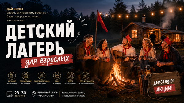Лагерь счастливых взрослых баня, природа, творчество и атмосфера настоящих каникул
