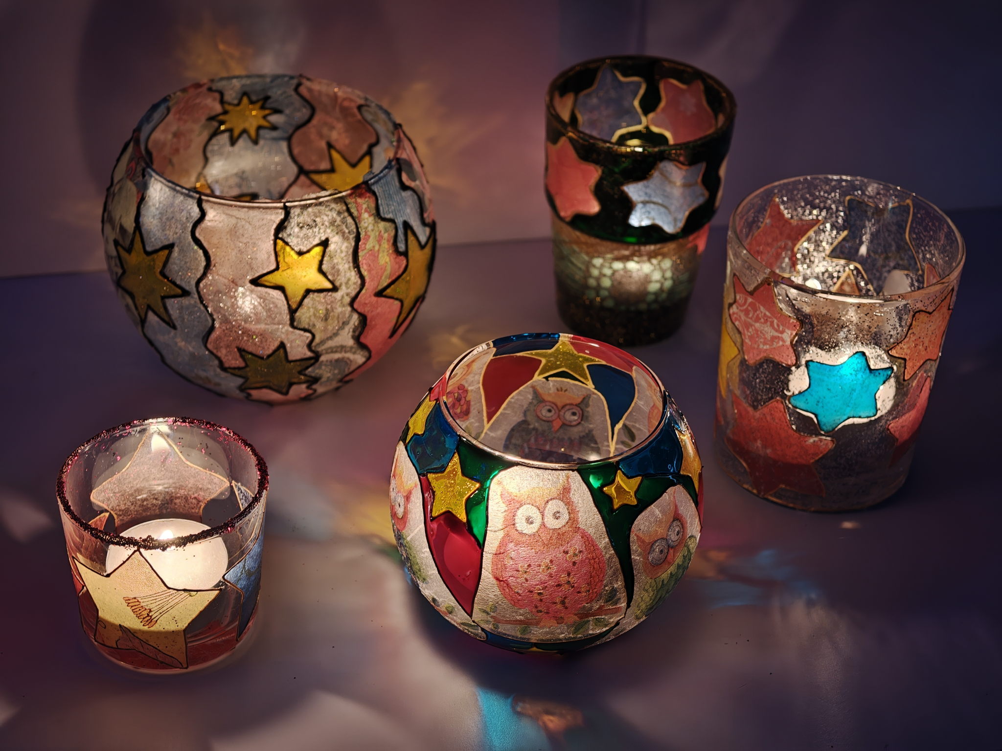 ЗВЁЗДНЫЙ КАЛЕЙДОСКОП: стеклянный подсвечник в технике декупаж