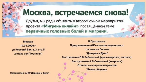 Головная боль не приговор. Открытая встреча пациентов, врачей и экспертов НКО