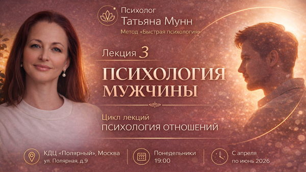 Бесплатная Лекция "Психология ОТНОШЕНИЙ. Психология МУЖЧИНЫ" 2026 (пн, 19.00- 21.00). Психолог Татьяна Мунн