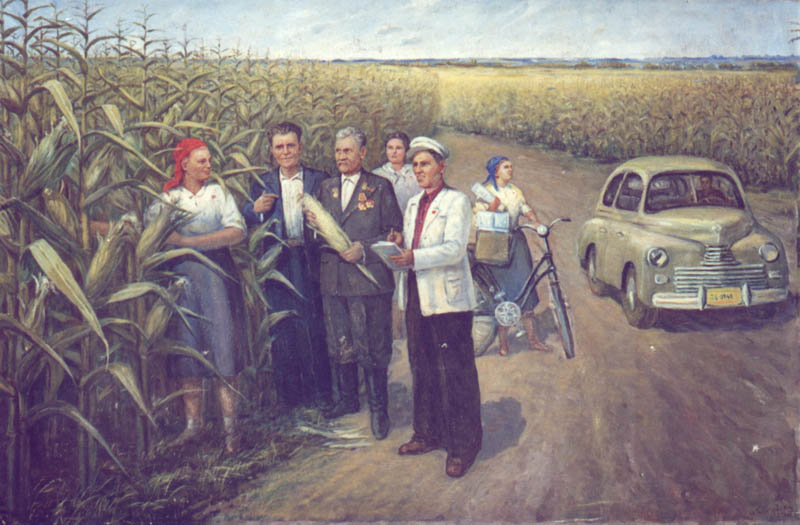 Догнать и перегнать год. Хрущев в поле с кукурузой. Хрущев кукурузная эпопея. Кукурузные поля СССР. Освоение целины и кукурузная эпопея.